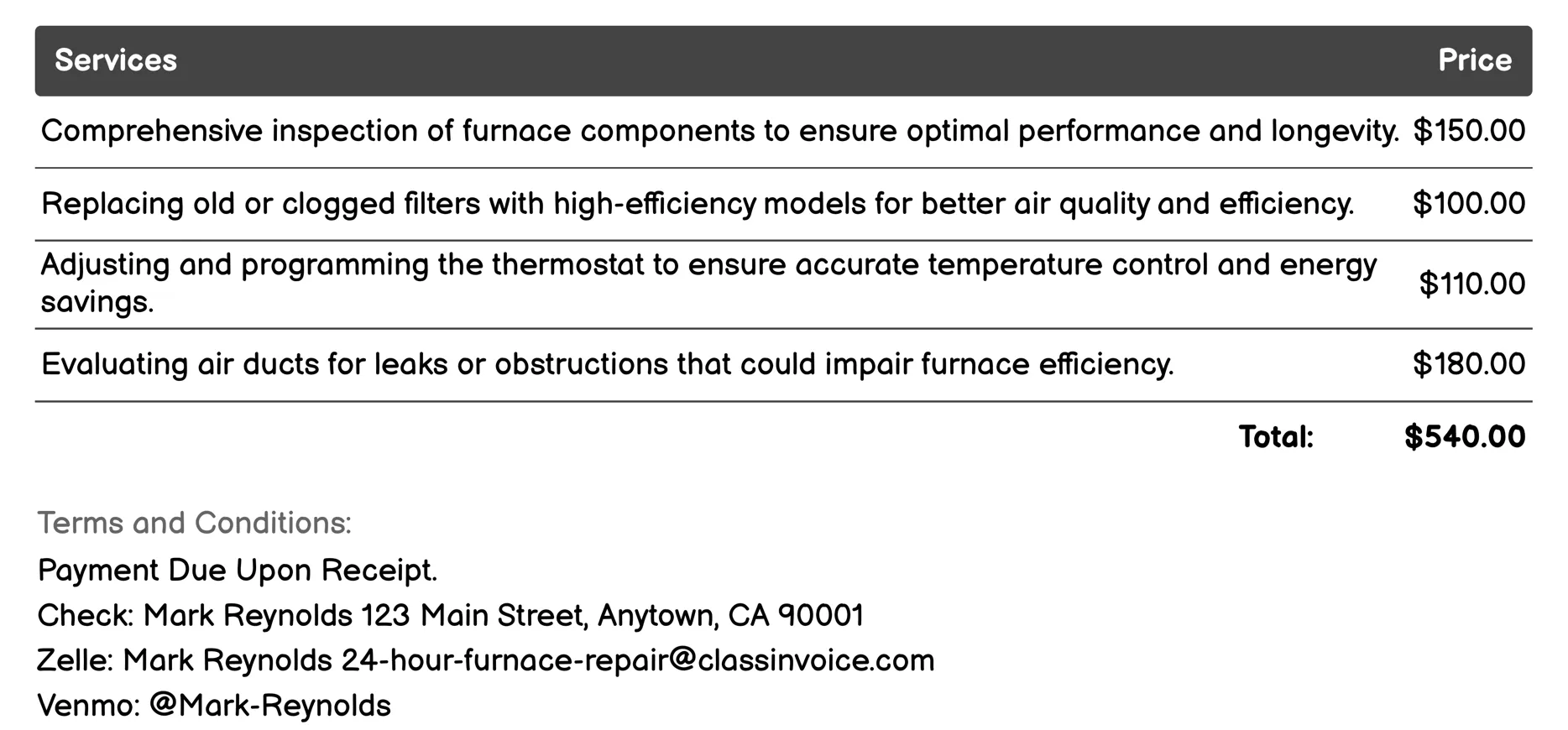 Efficiency Optimization Invoice Example