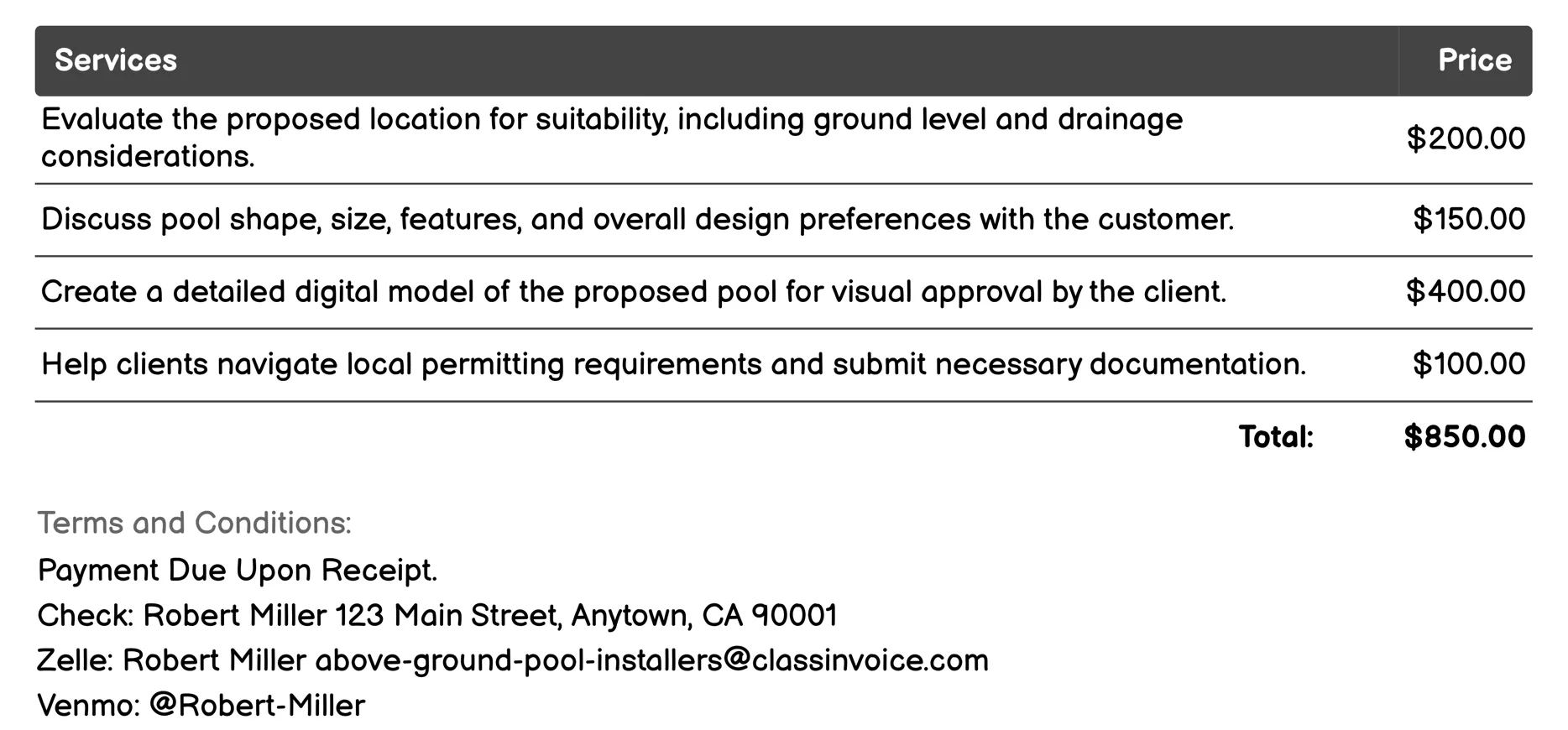 Design and Planning Invoice Example