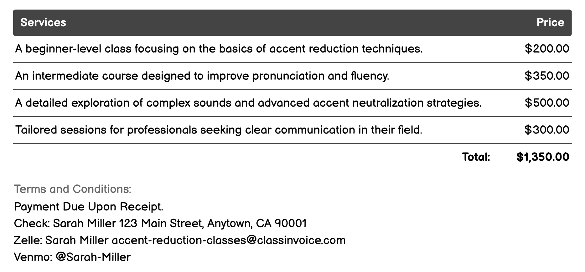 Accent Neutralization Techniques Invoice Example