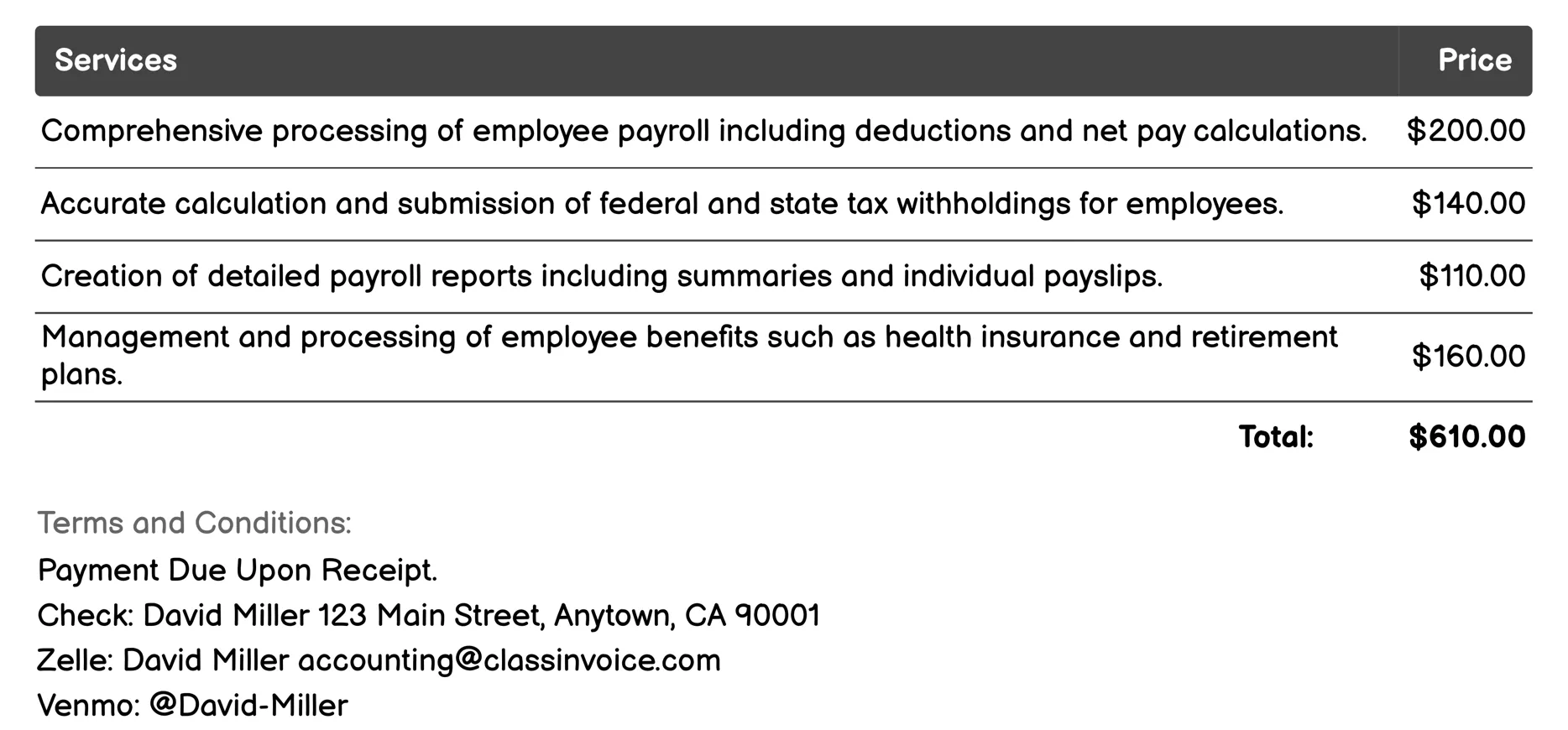 Payroll Services Invoice Example