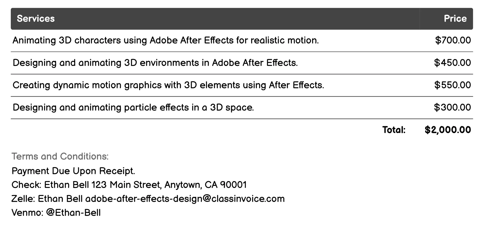 3D Animation Invoice Example
