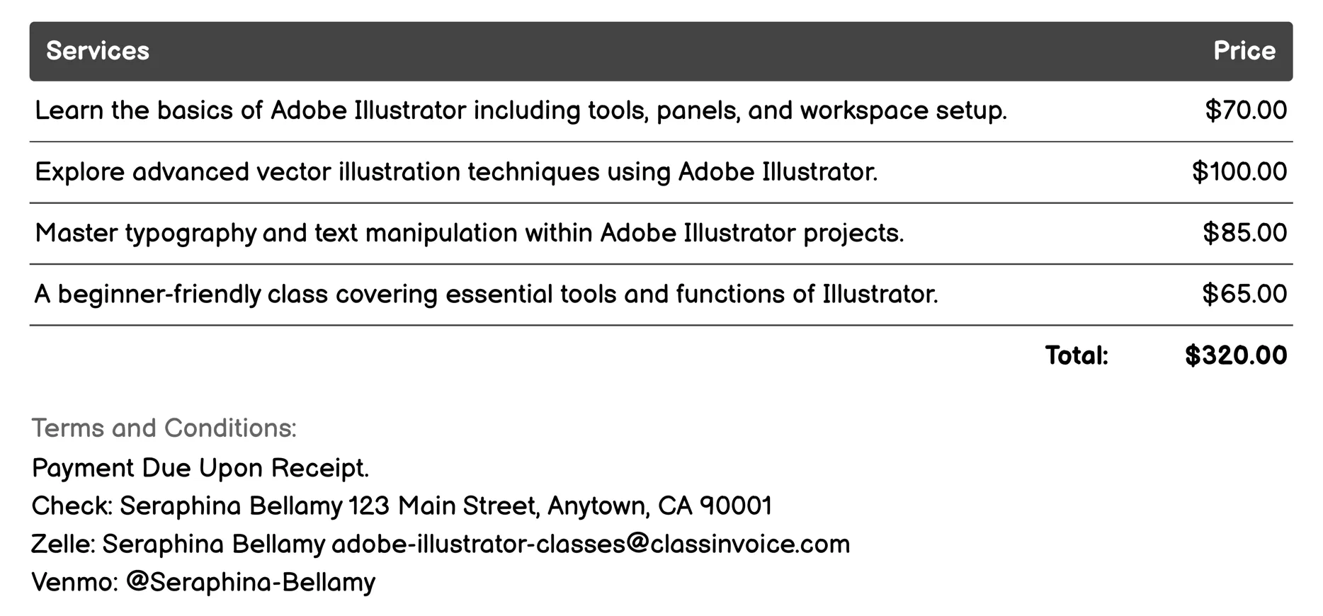 Creative Project Workshops Invoice Example