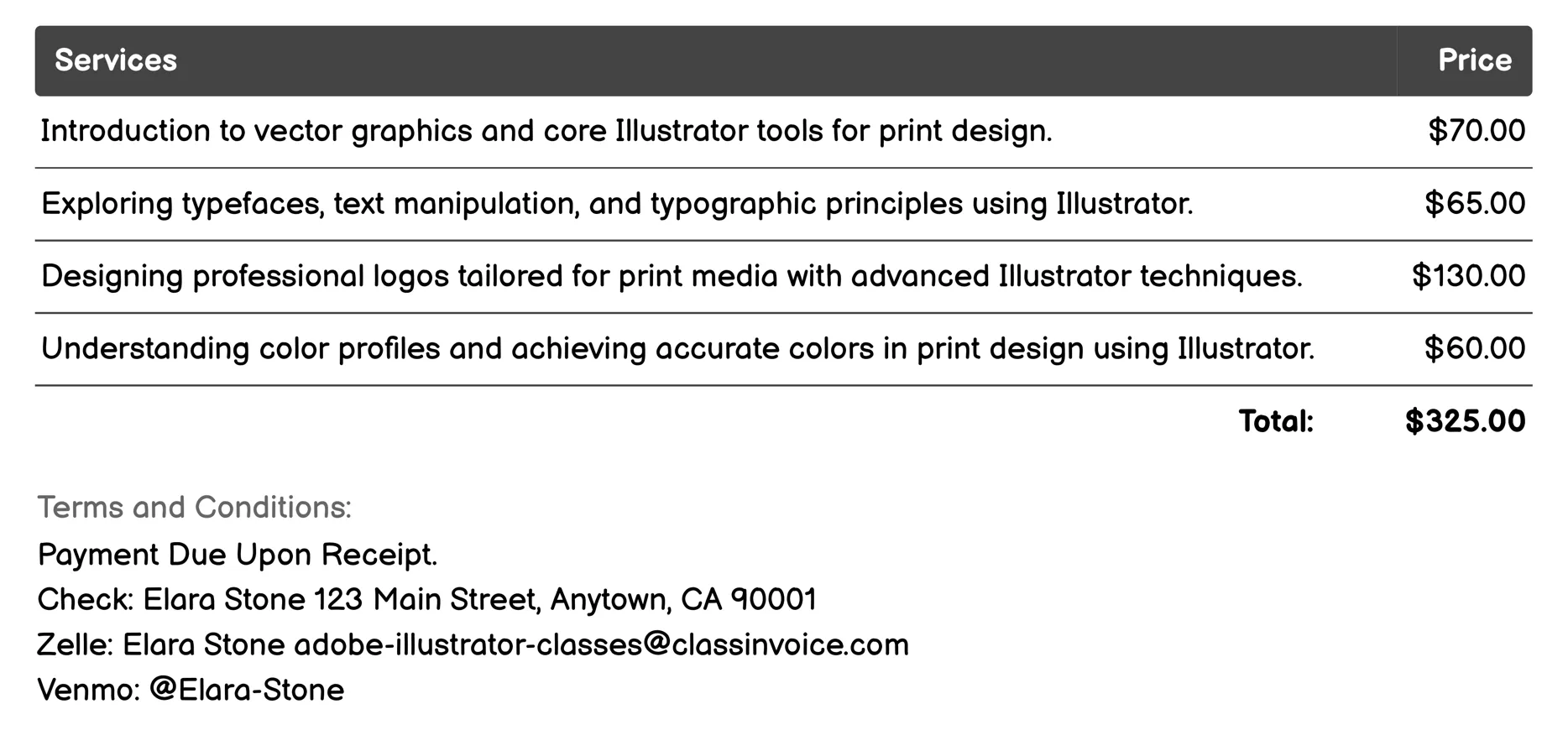 Print Design Invoice Example