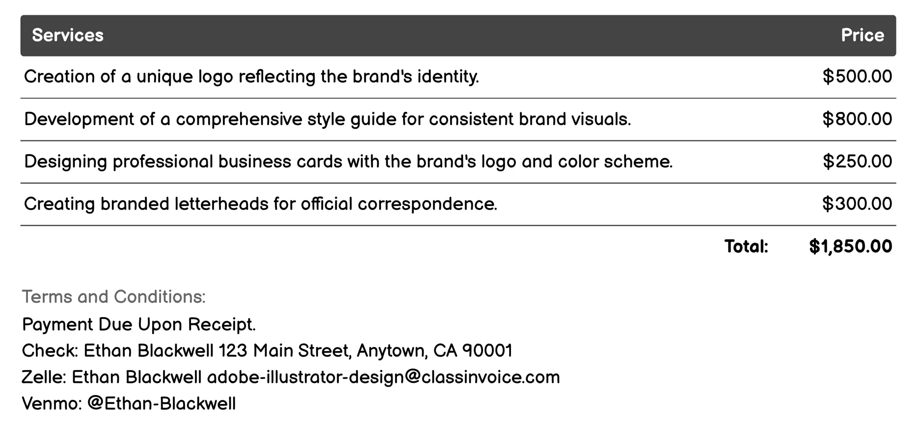 Brand Identity Invoice Example