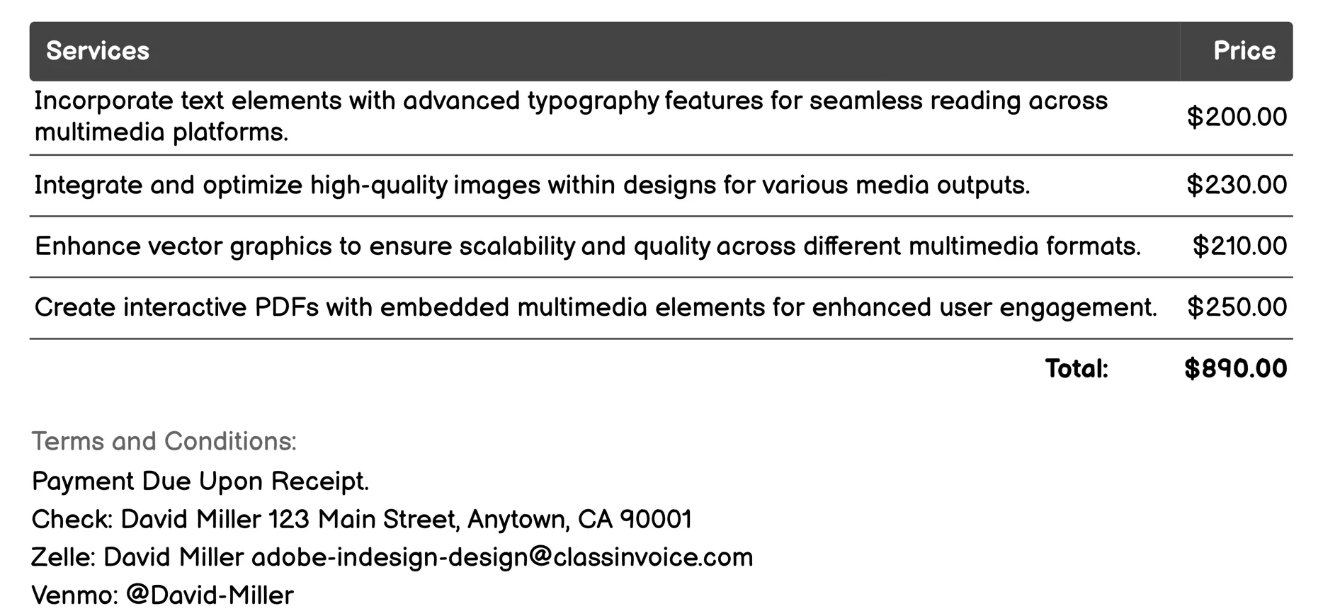 Multimedia Integration Invoice Example