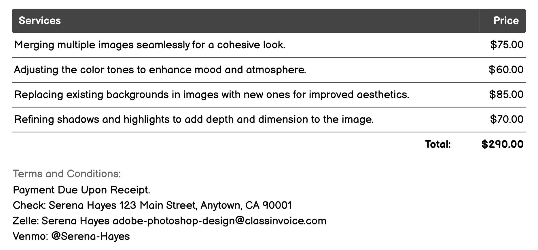 Compositing Invoice Example