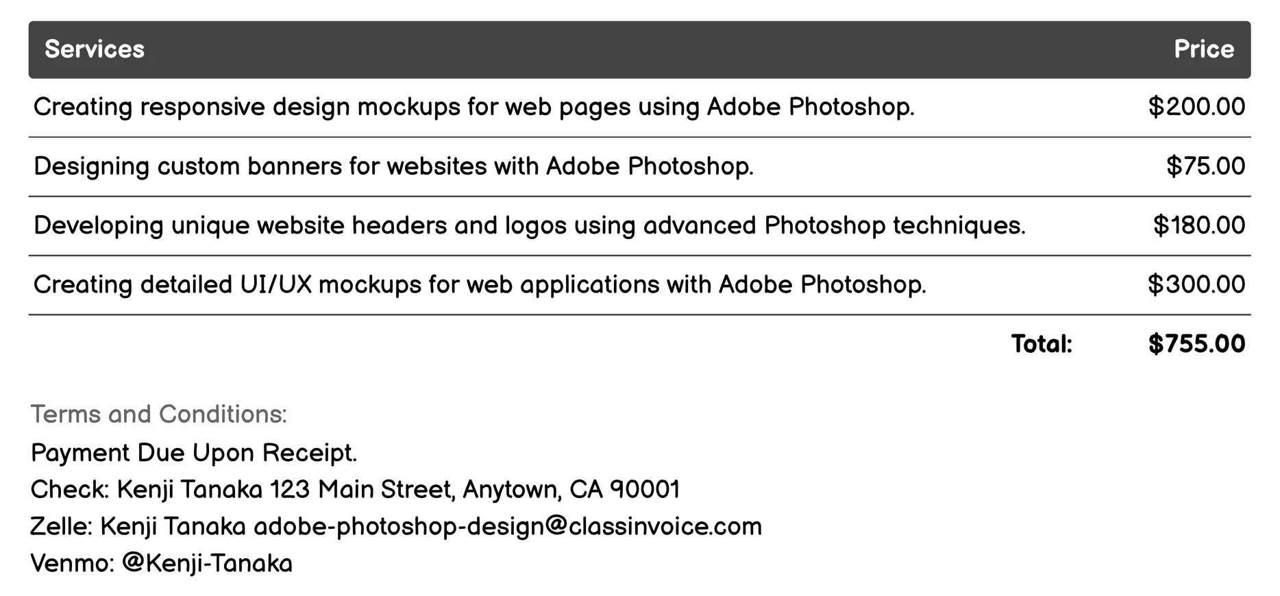 Web Design Invoice Example