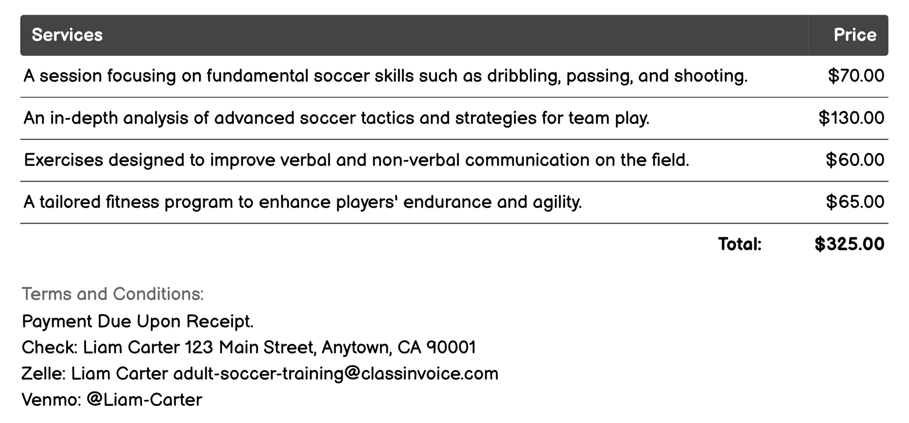 Team Building Activities Invoice Example