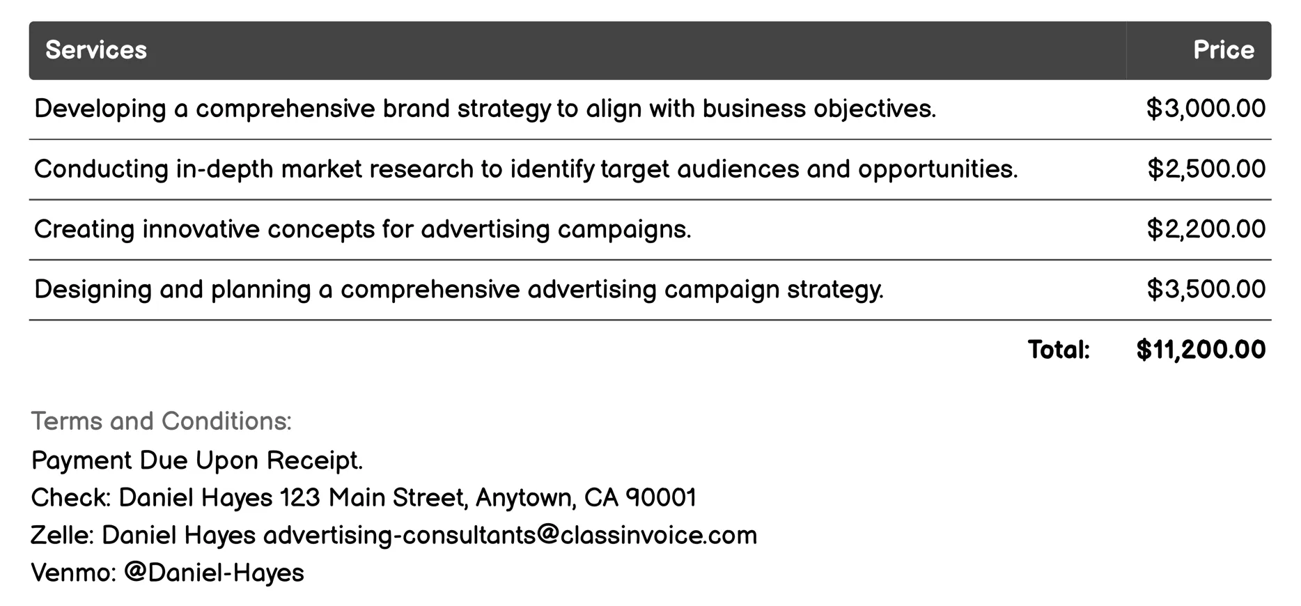 Creative Services Invoice Example