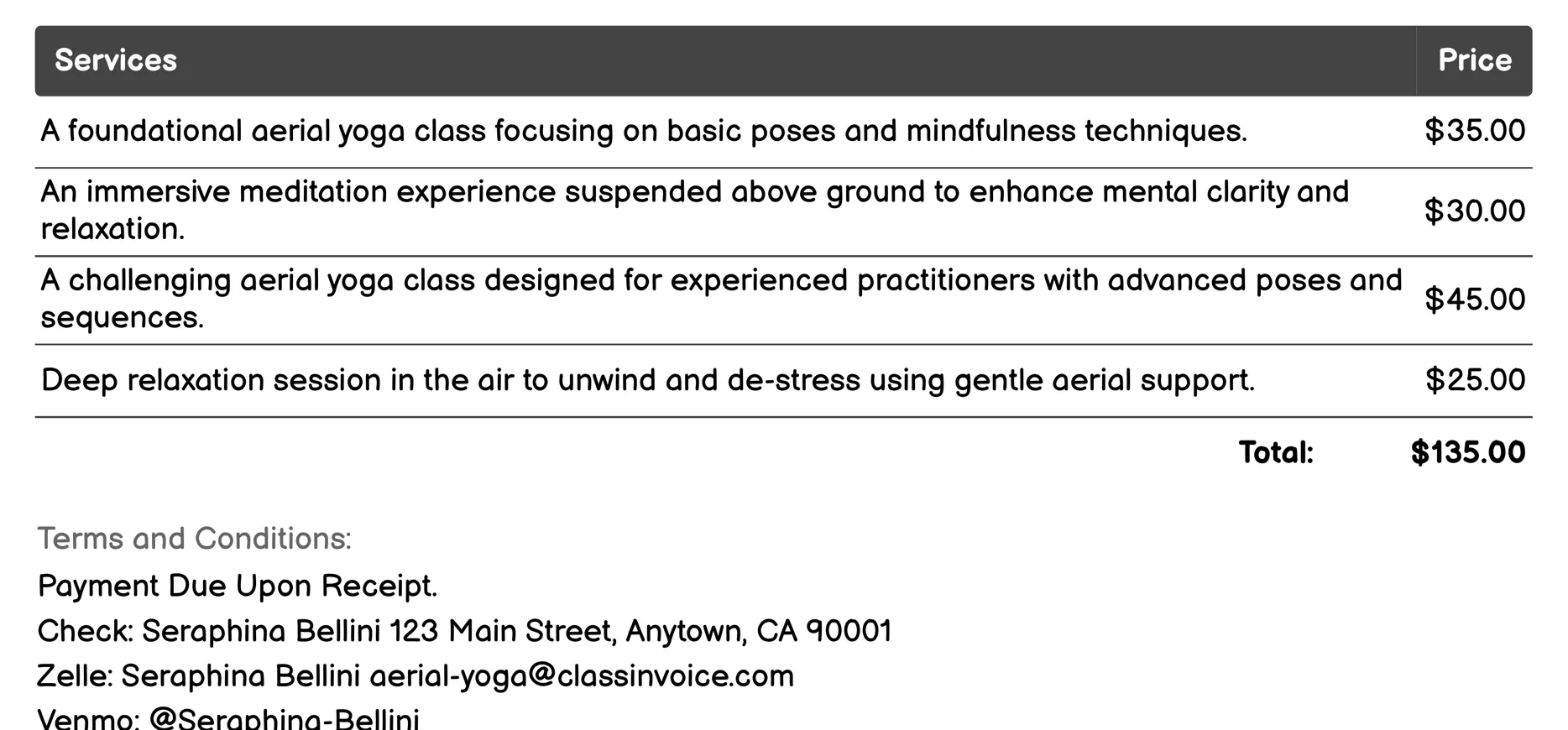 Mindfulness and Meditation in the Air Invoice Example