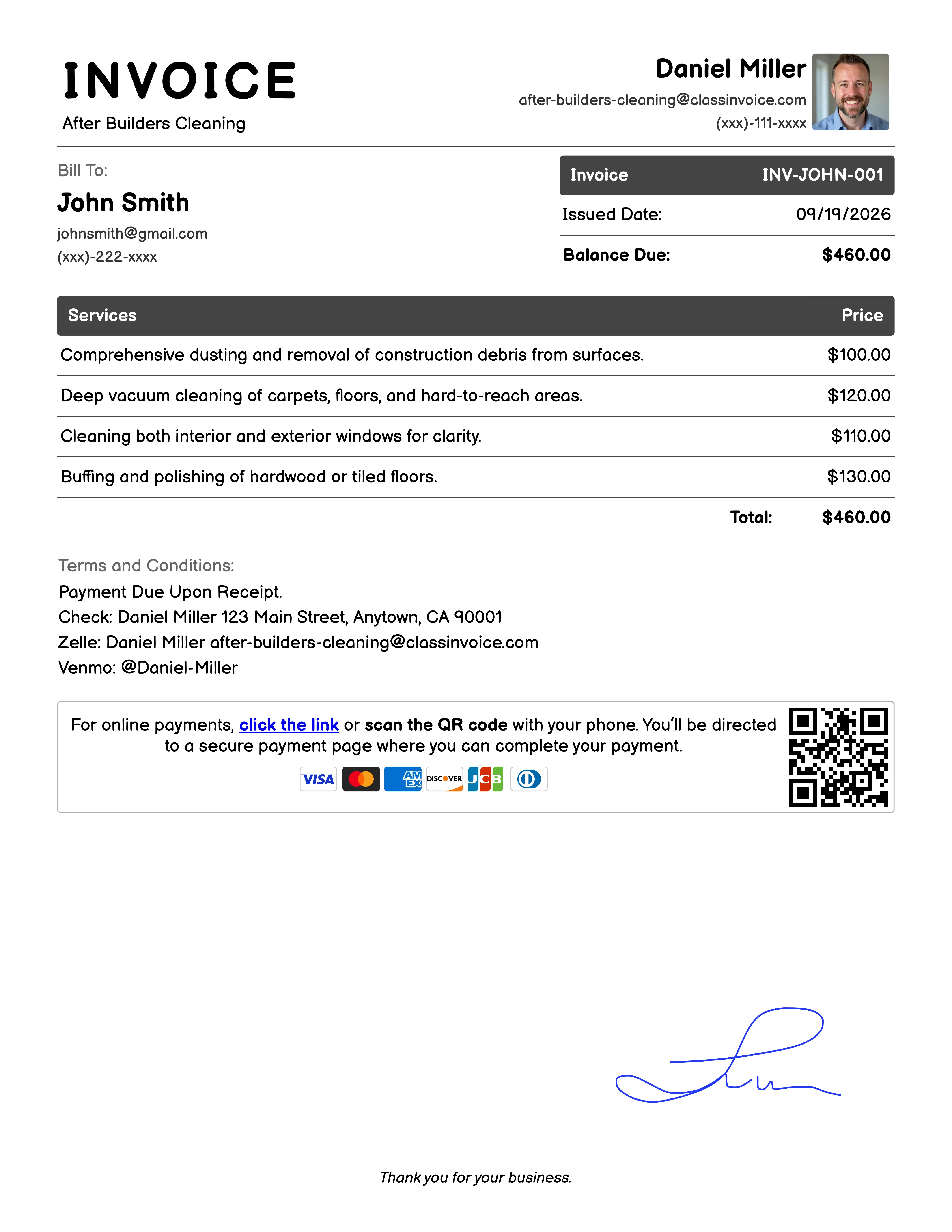 After Builders Cleaning Invoice Example