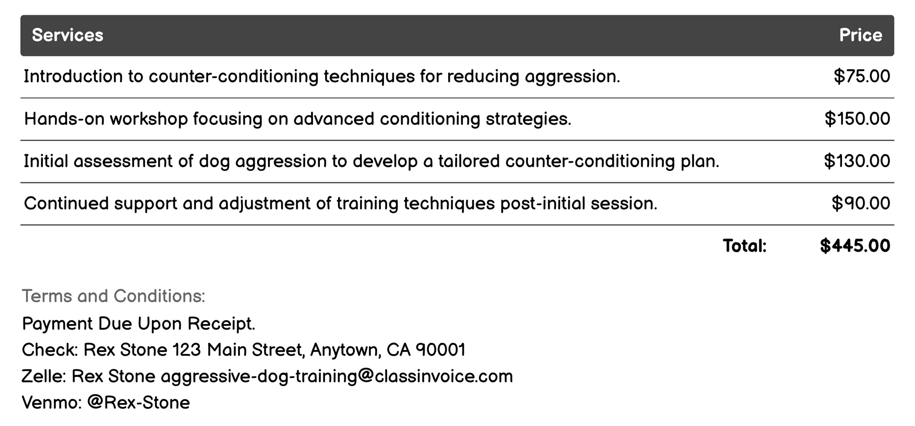 Counter-Conditioning Invoice Example