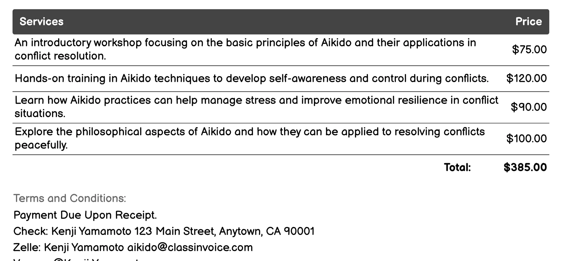 Conflict Resolution Invoice Example