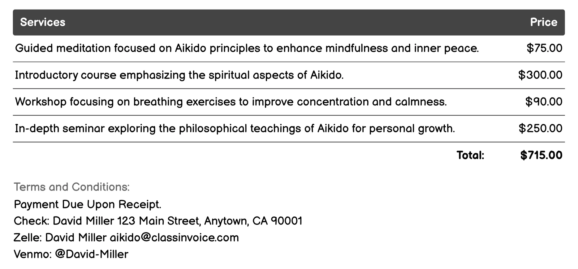 Spiritual Growth Invoice Example