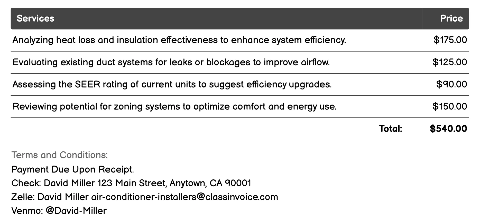 Energy Efficiency Consultation Invoice Example