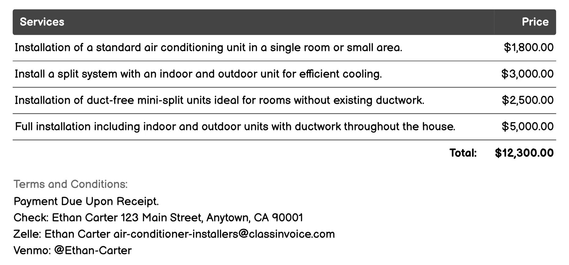 Residential Installation Invoice Example