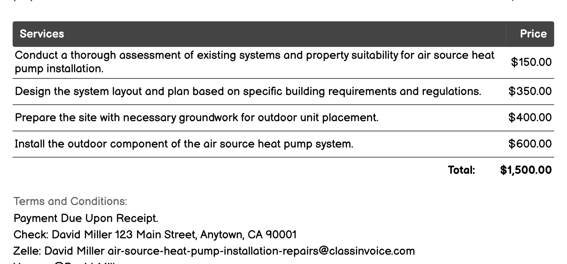 Retrofit Services Invoice Example