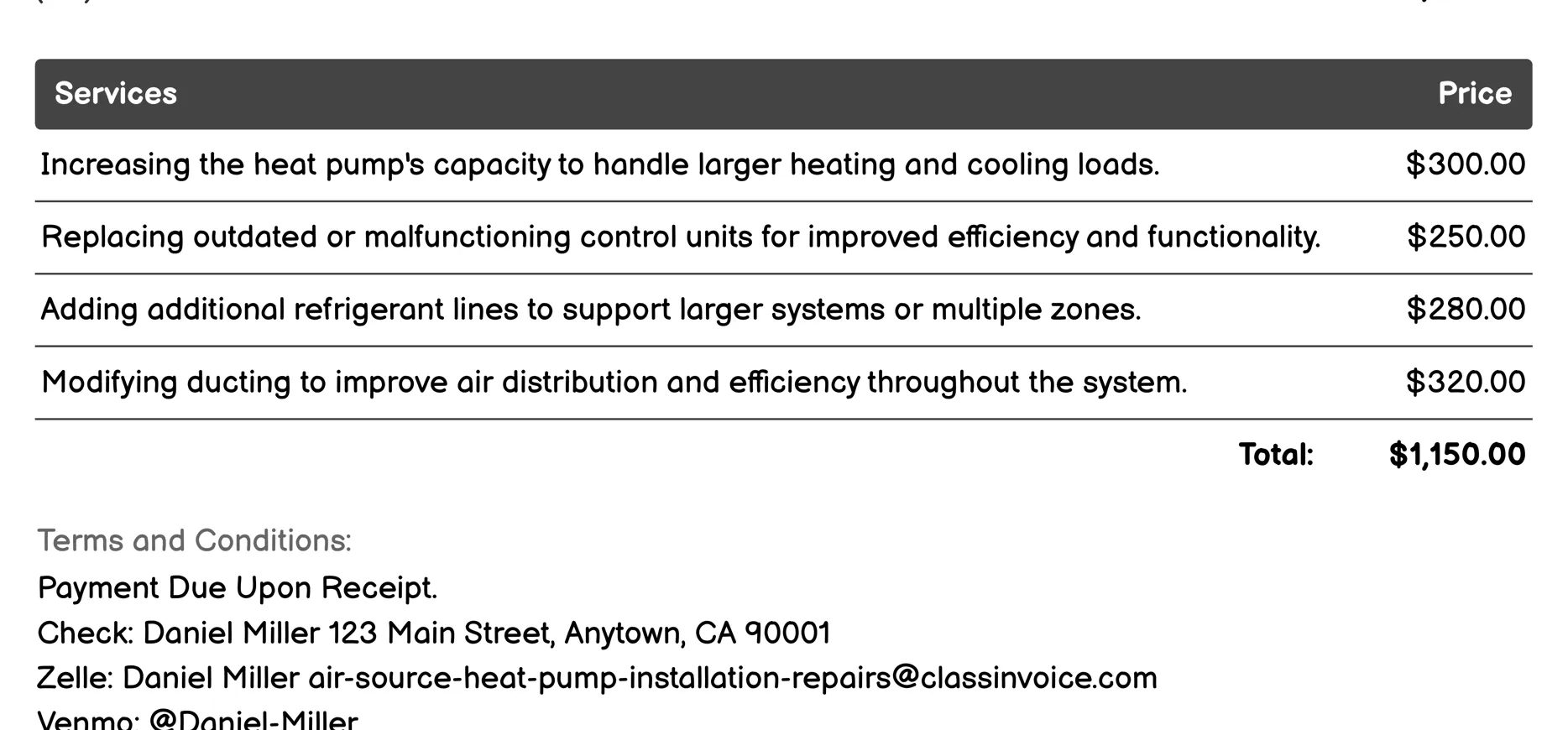 System Upgrades Invoice Example