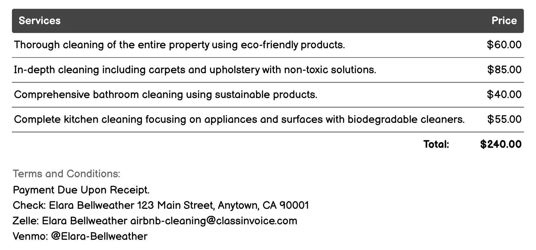 Eco-Friendly Cleaning Invoice Example