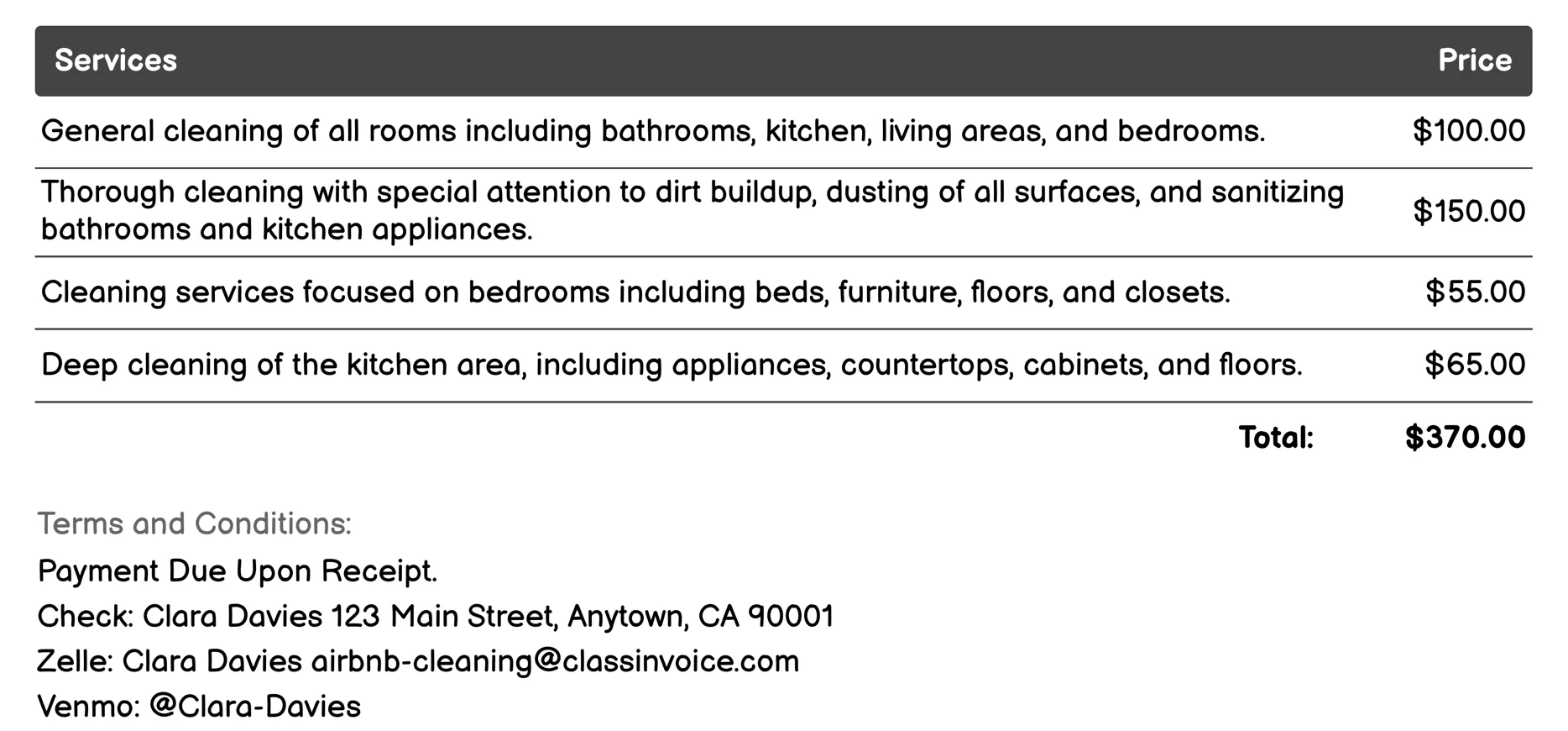 Post-Occupancy Cleaning Invoice Example