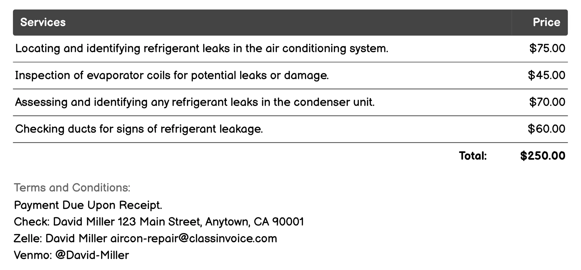 Leak Detection and Repair Invoice Example