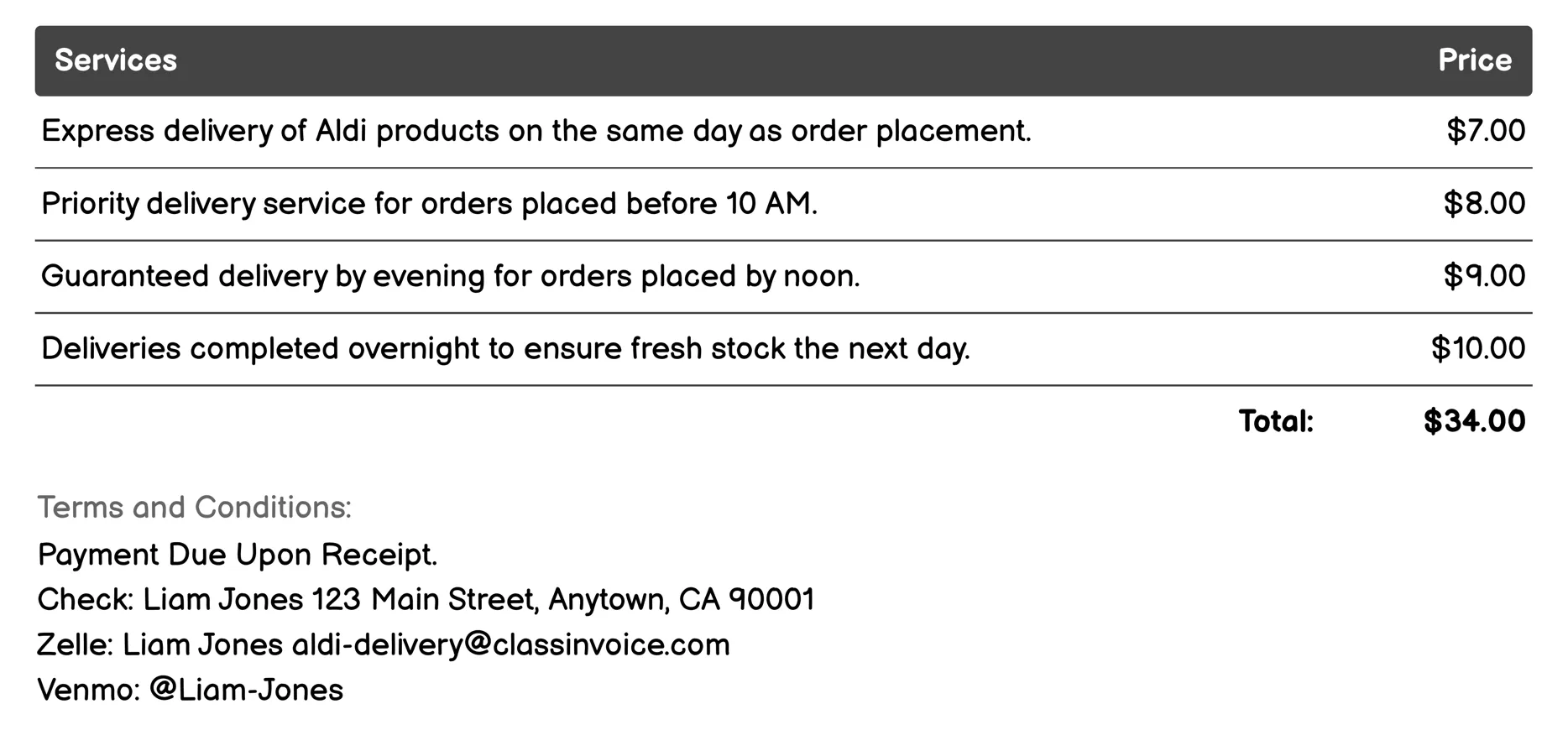 Express Delivery Invoice Example