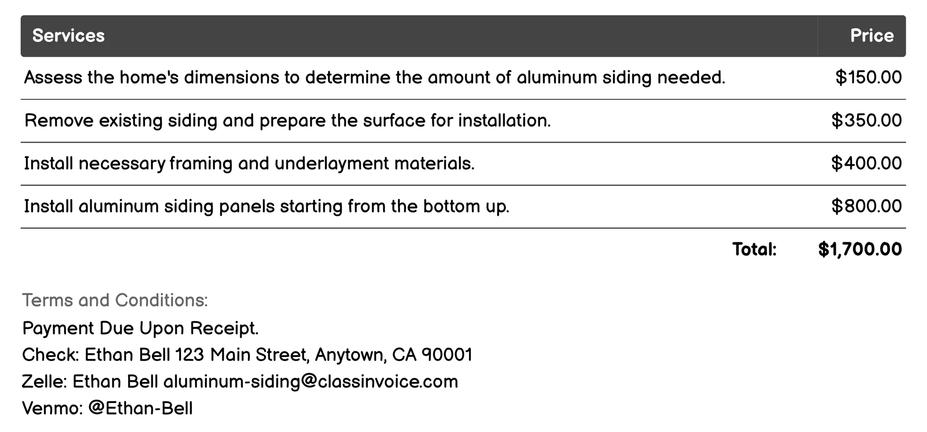 Installation Invoice Example