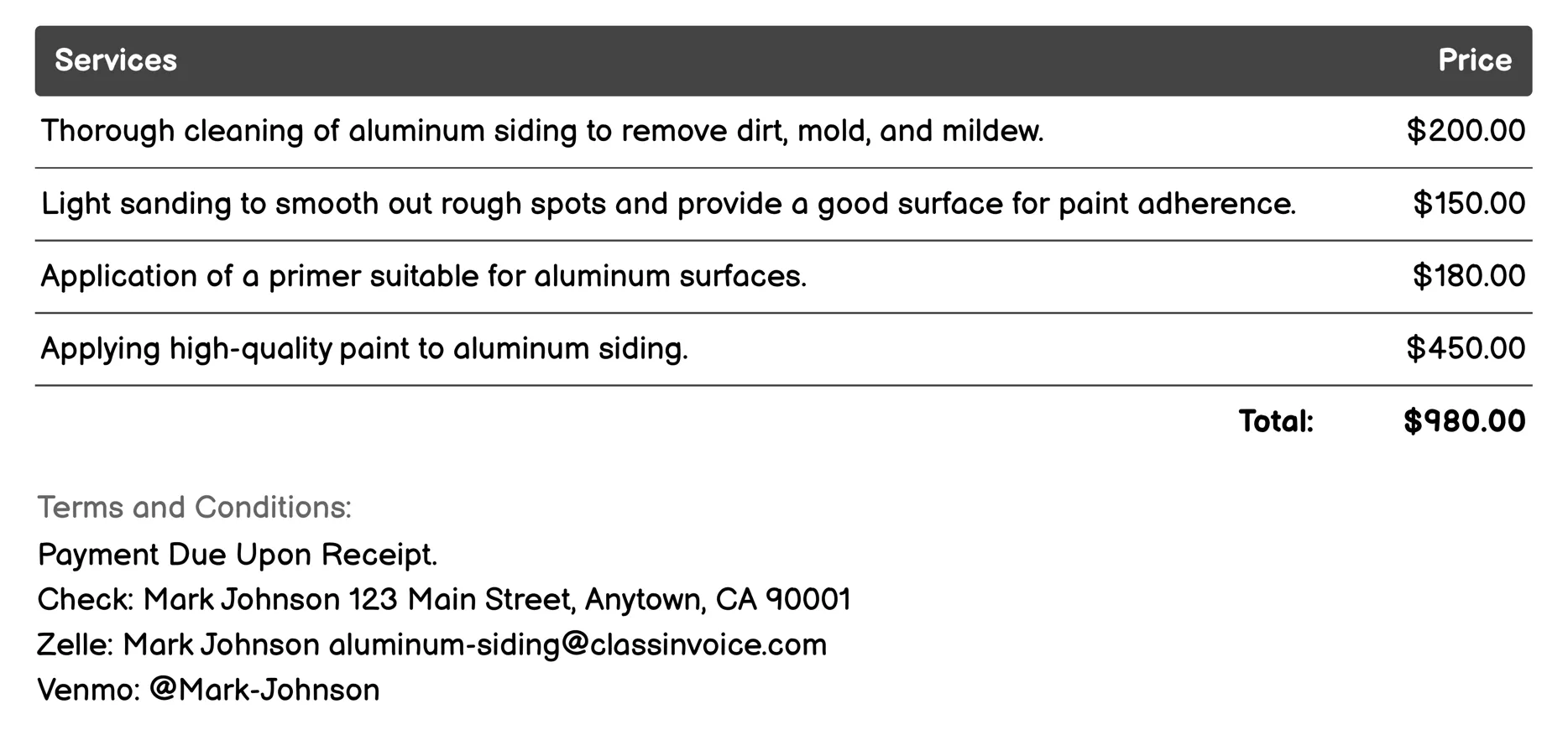 Repainting Invoice Example