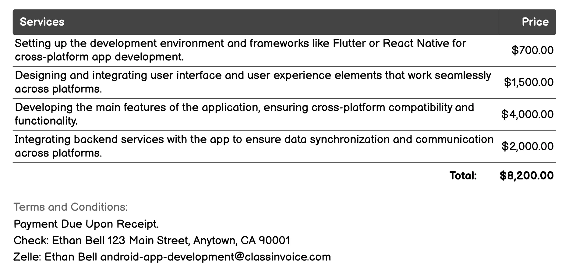 Cross-Platform Development Invoice Example