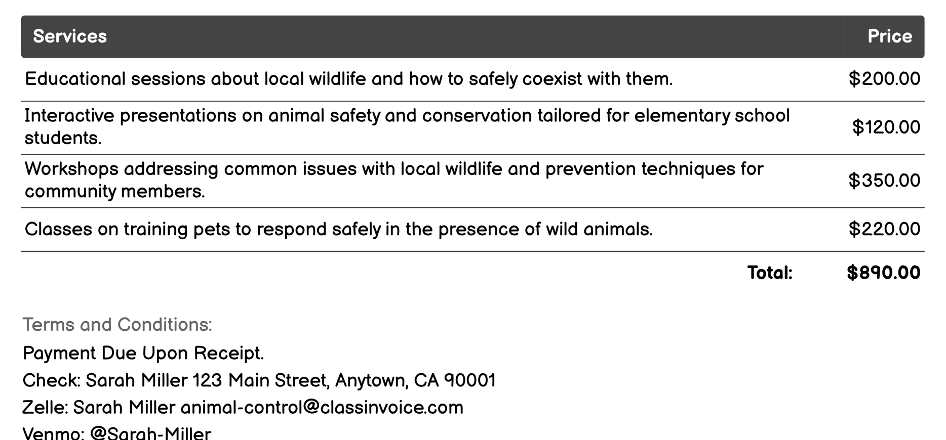 Public Education and Outreach Invoice Example