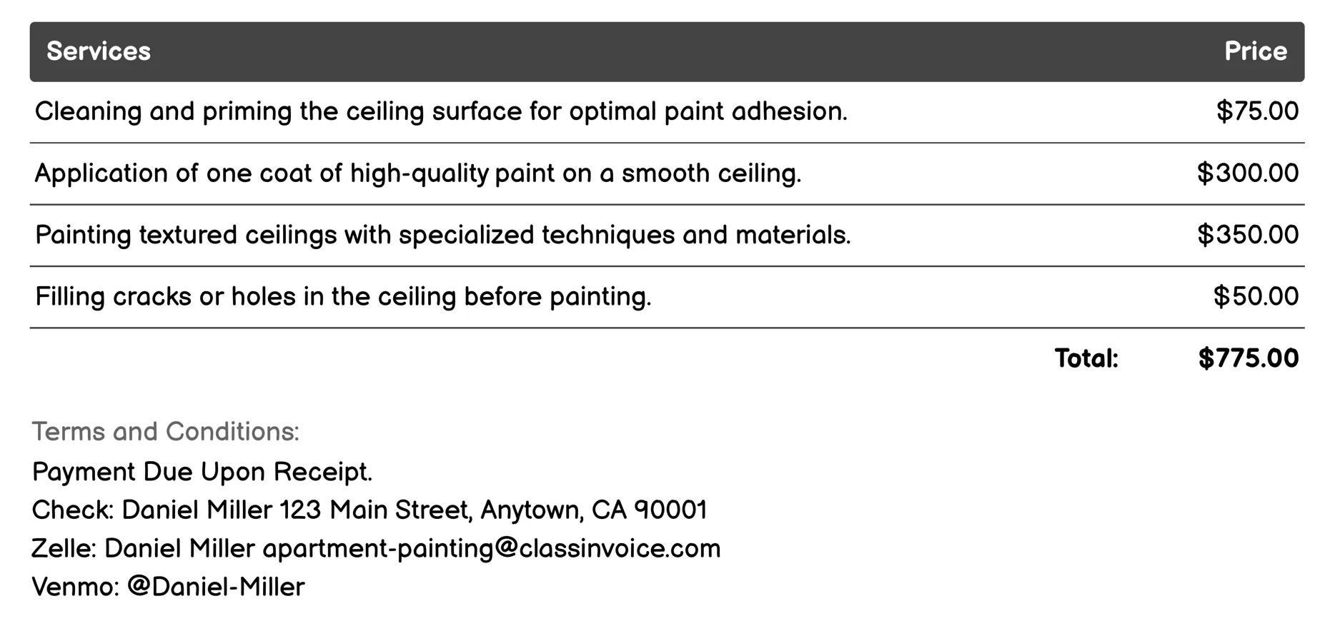 Ceiling Painting Invoice Example