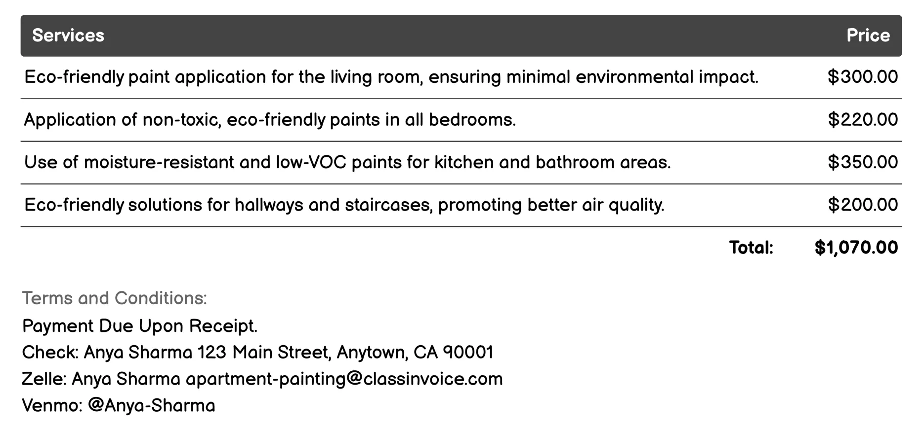 Eco-friendly Paint Options Invoice Example
