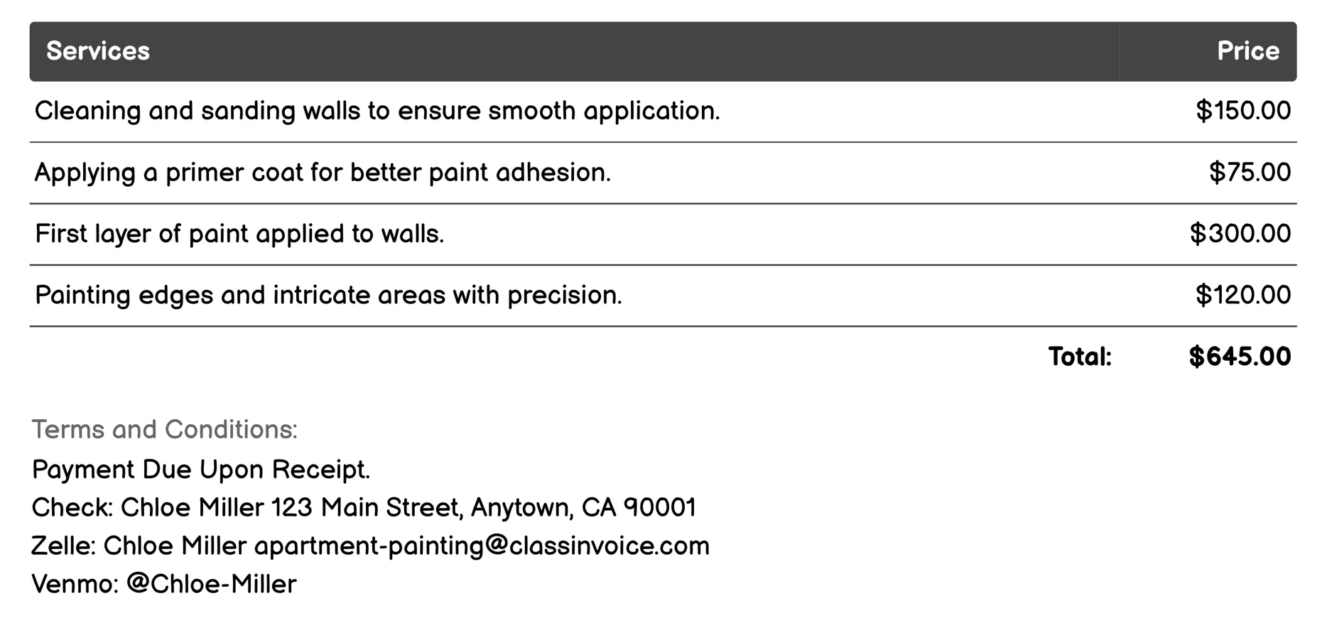 Interior Wall Painting Invoice Example