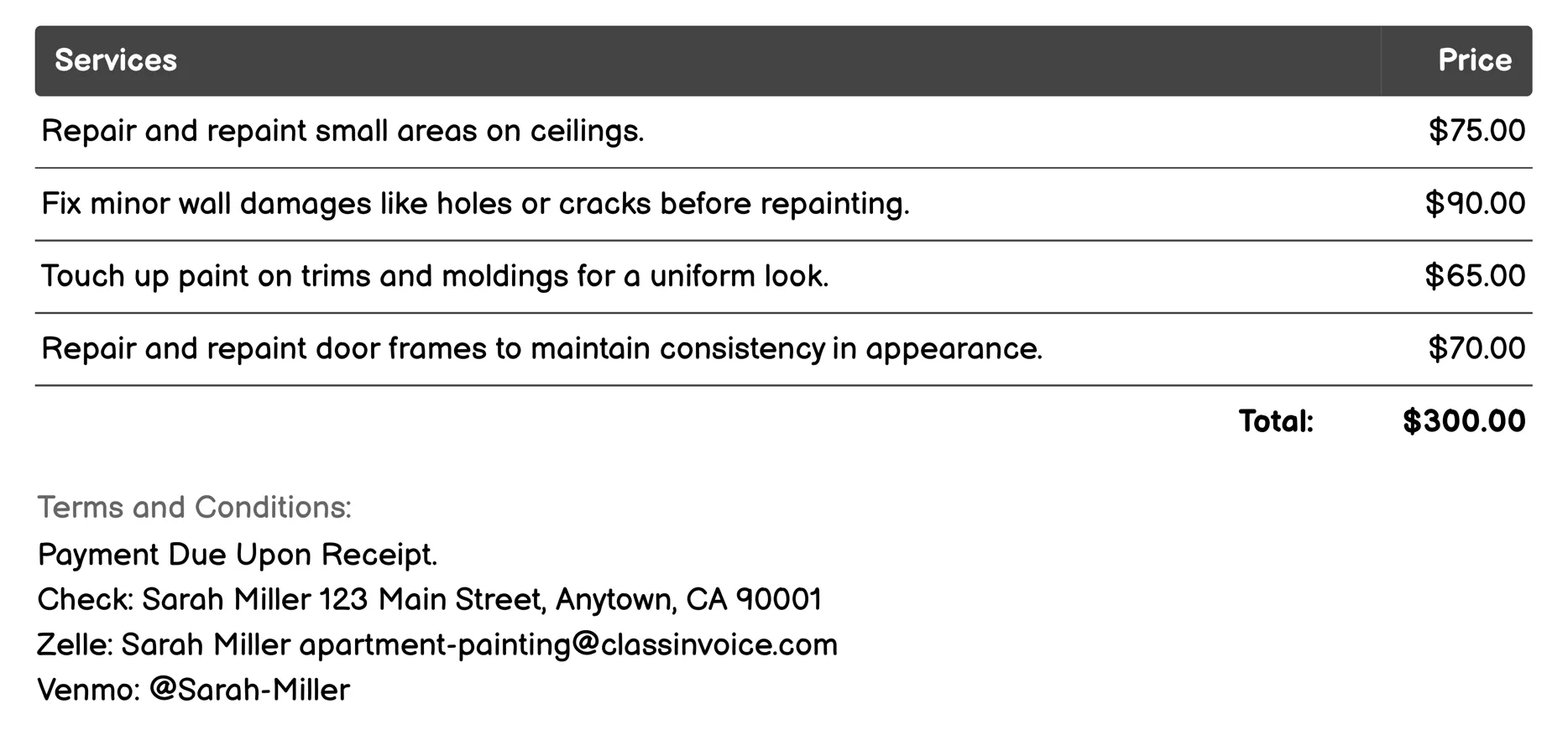Touch-up Services Invoice Example