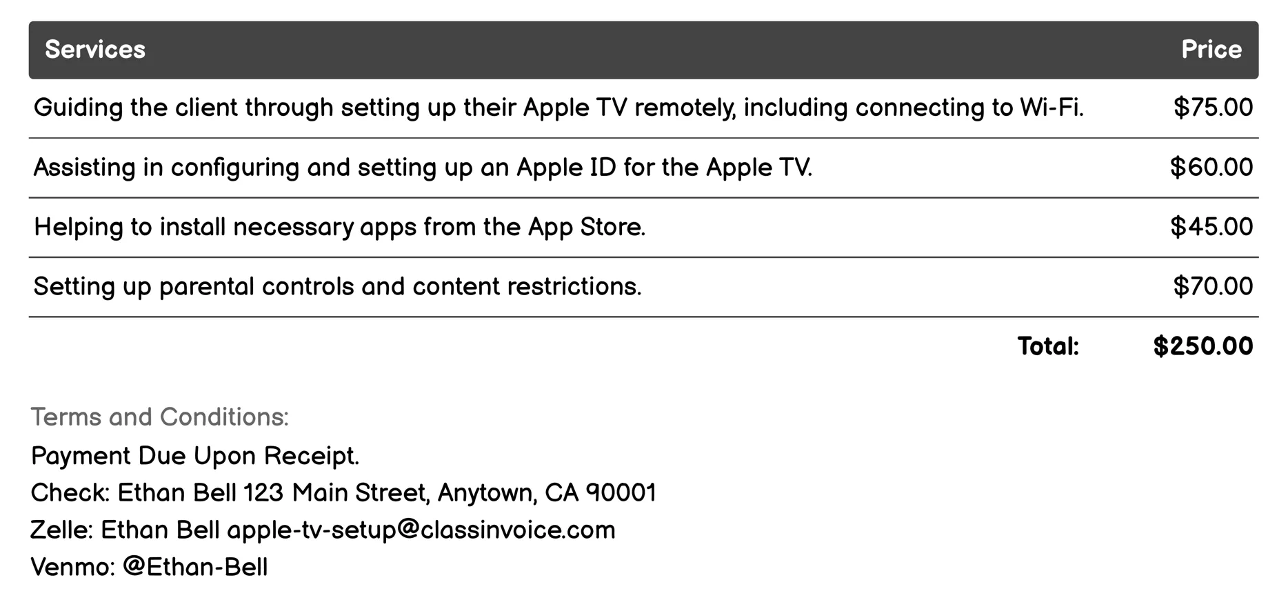 Remote Setup Invoice Example