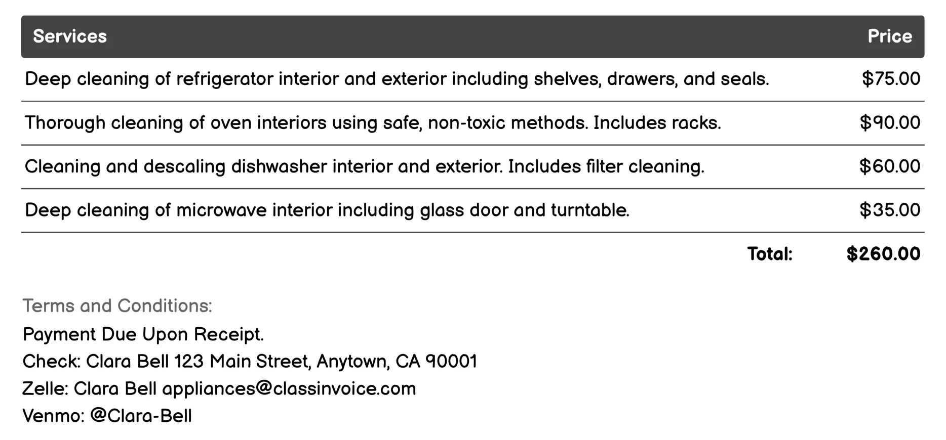 Cleaning Invoice Example