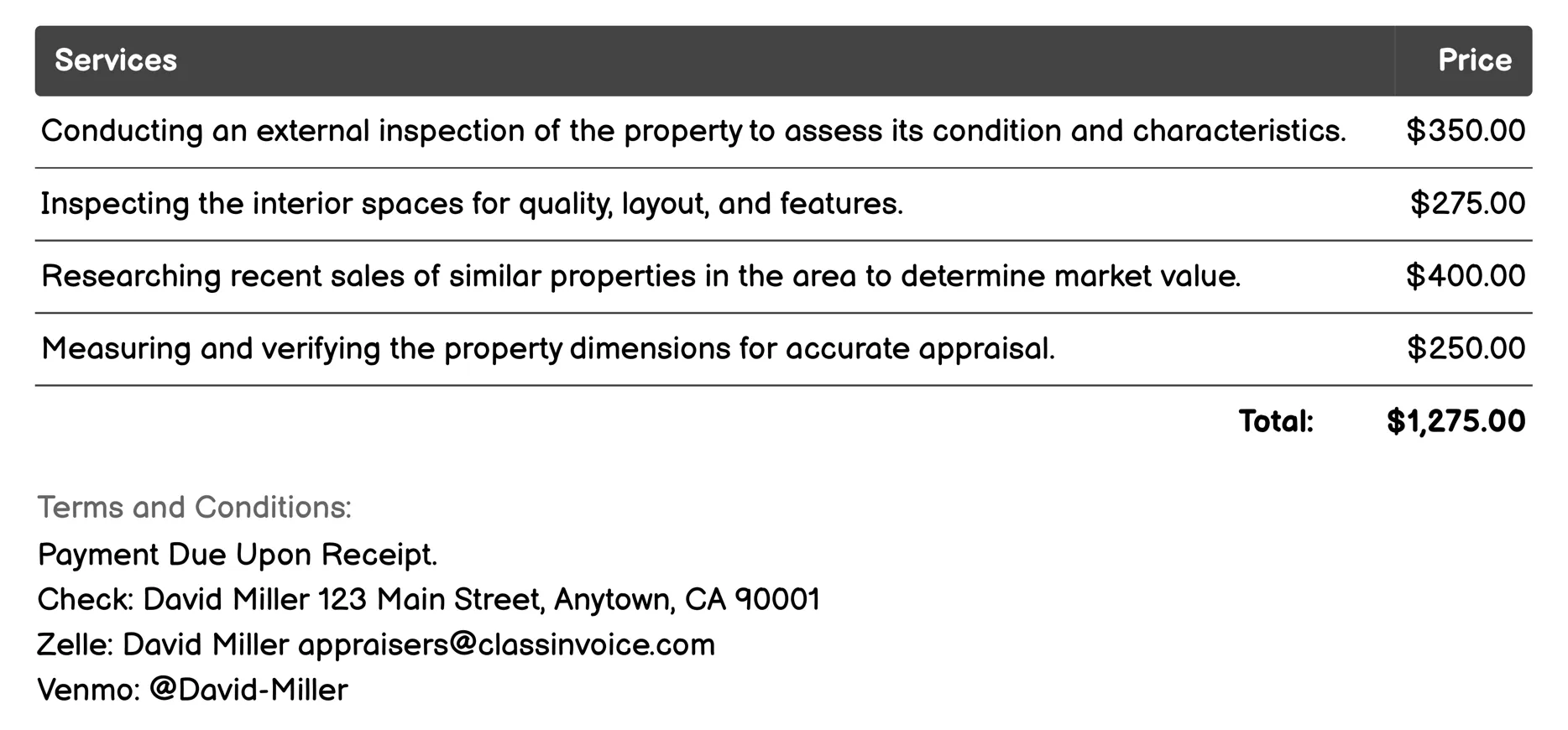 Residential Appraisal Invoice Example