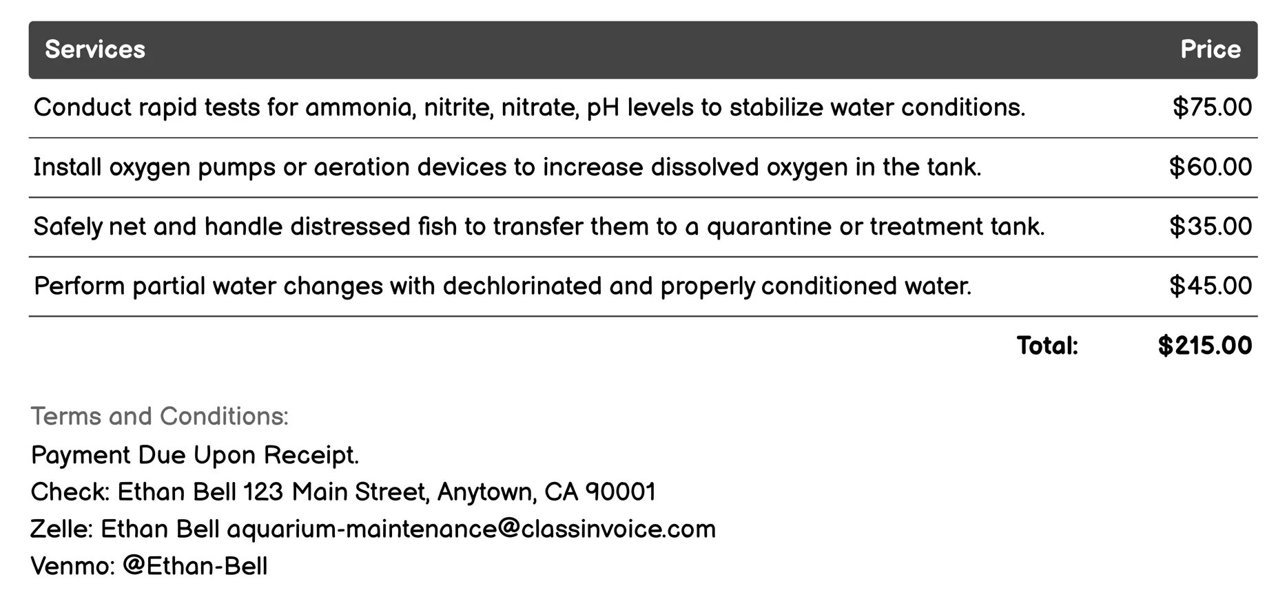 Emergency Fish Rescue Invoice Example