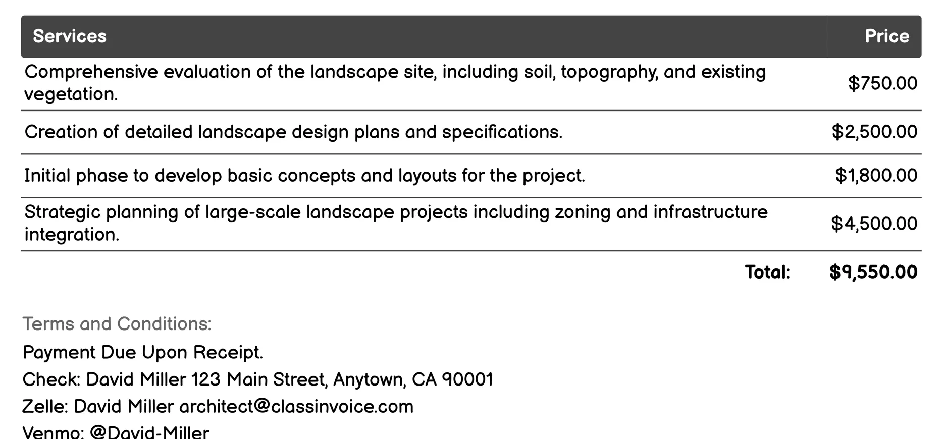Landscape Architecture Invoice Example
