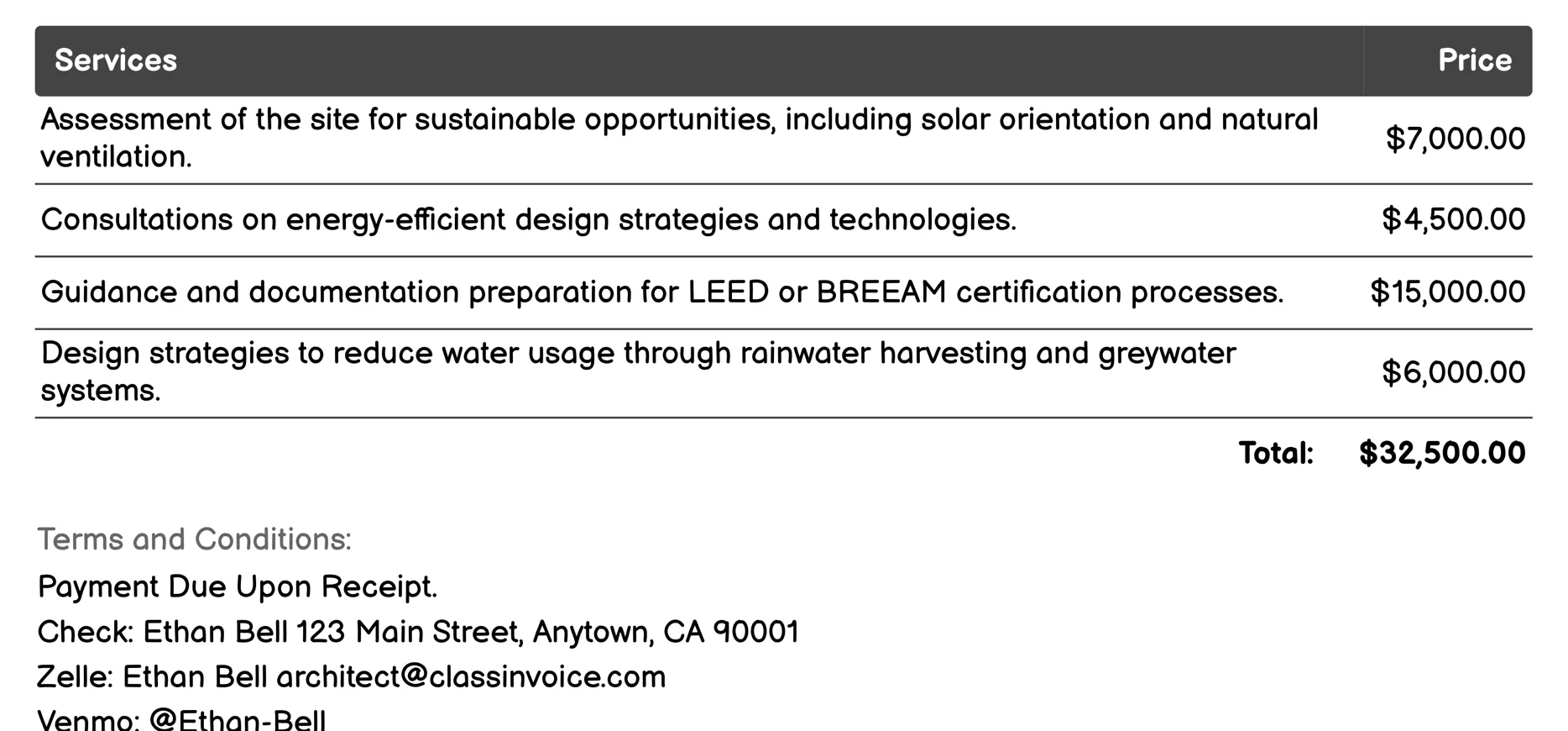 Sustainable Design Invoice Example