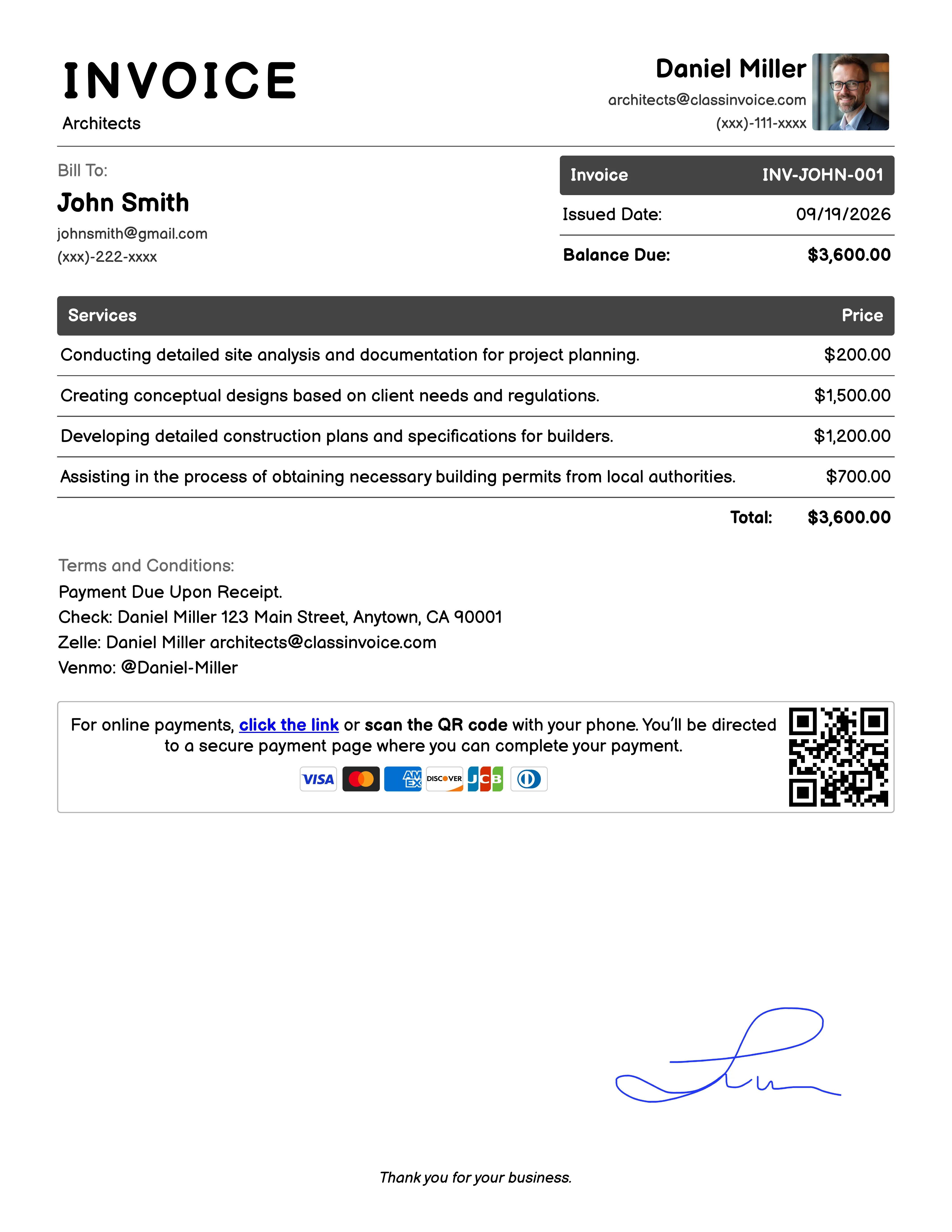Architects Invoice Example