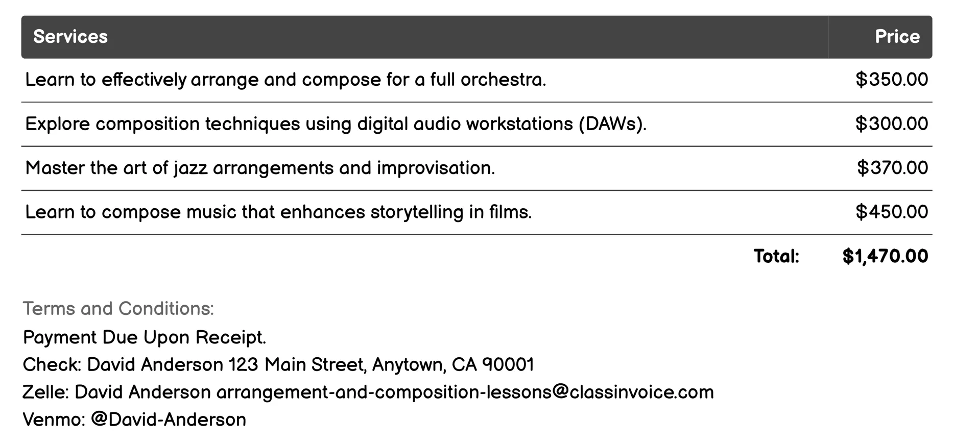 Advanced Composition Techniques Invoice Example