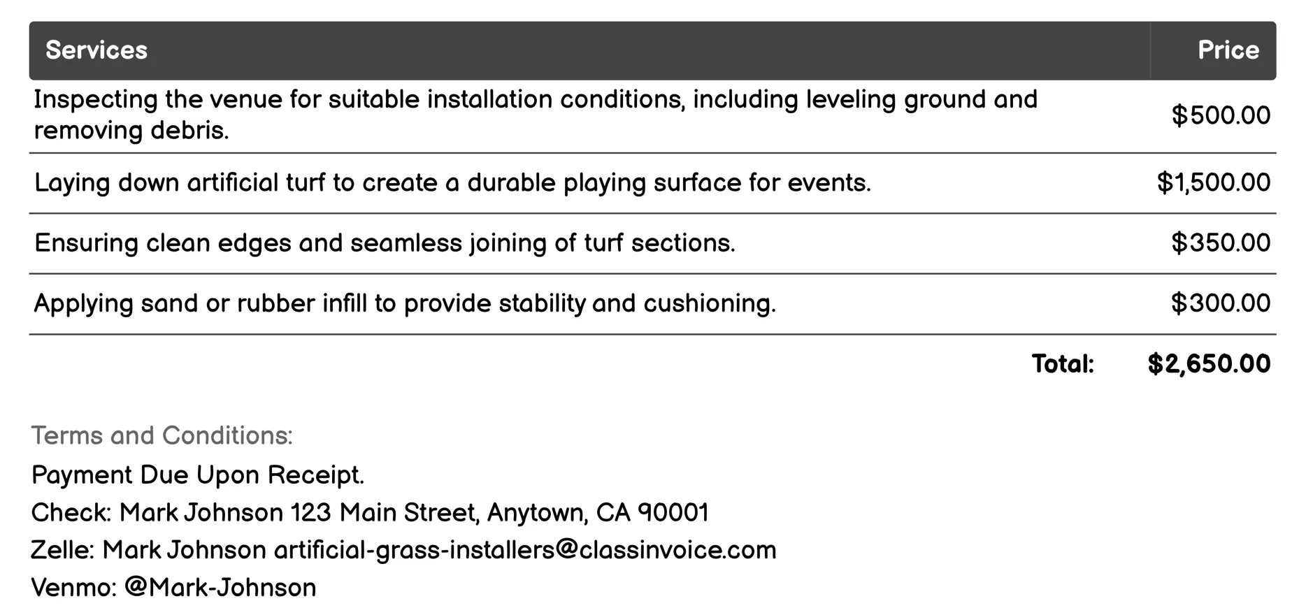 Event Venue Installation Invoice Example