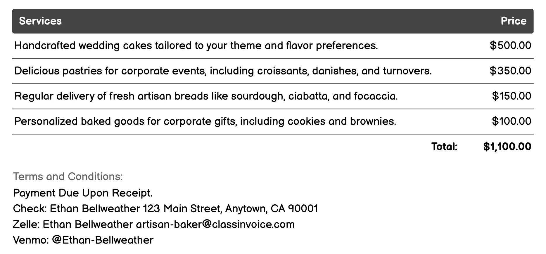 Corporate Catering Invoice Example