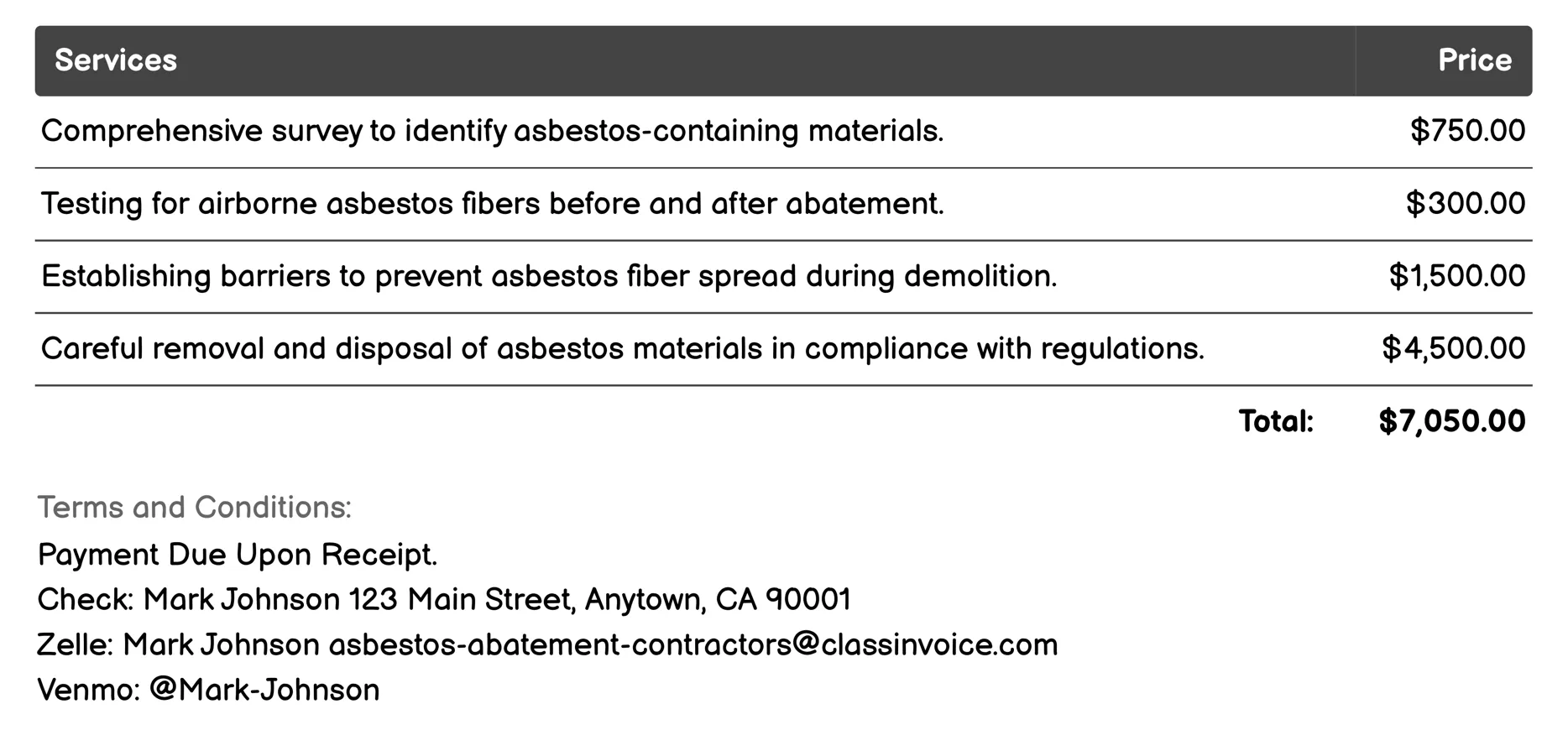 Demolition Services Invoice Example