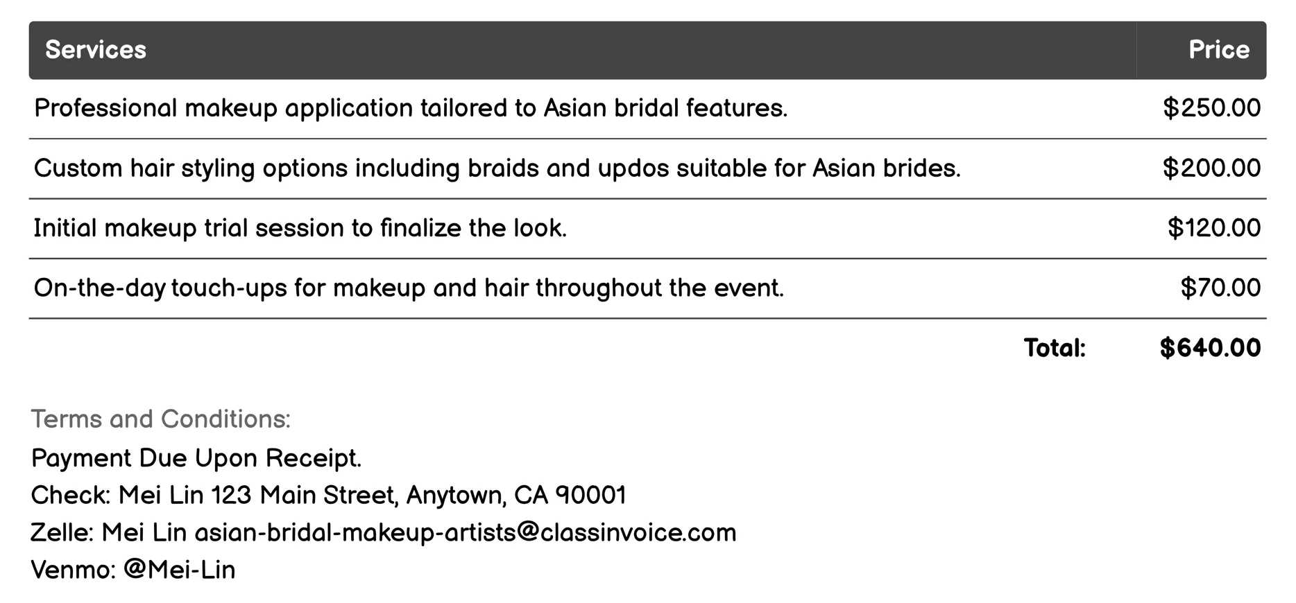 Complete Day-of Service Invoice Example