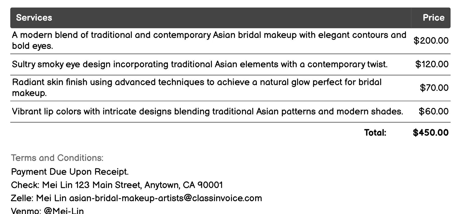 Contemporary Fusion Makeup Invoice Example