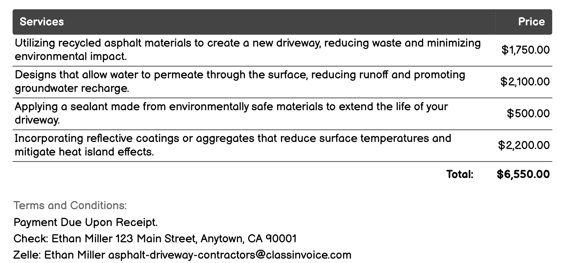 Eco-Friendly Options Invoice Example