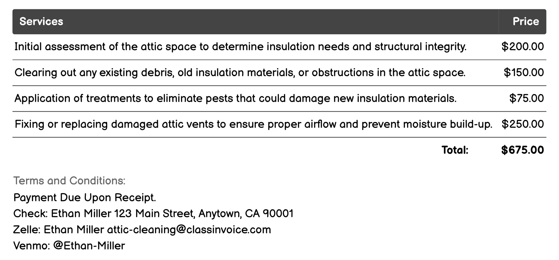 Insulation Installation Invoice Example