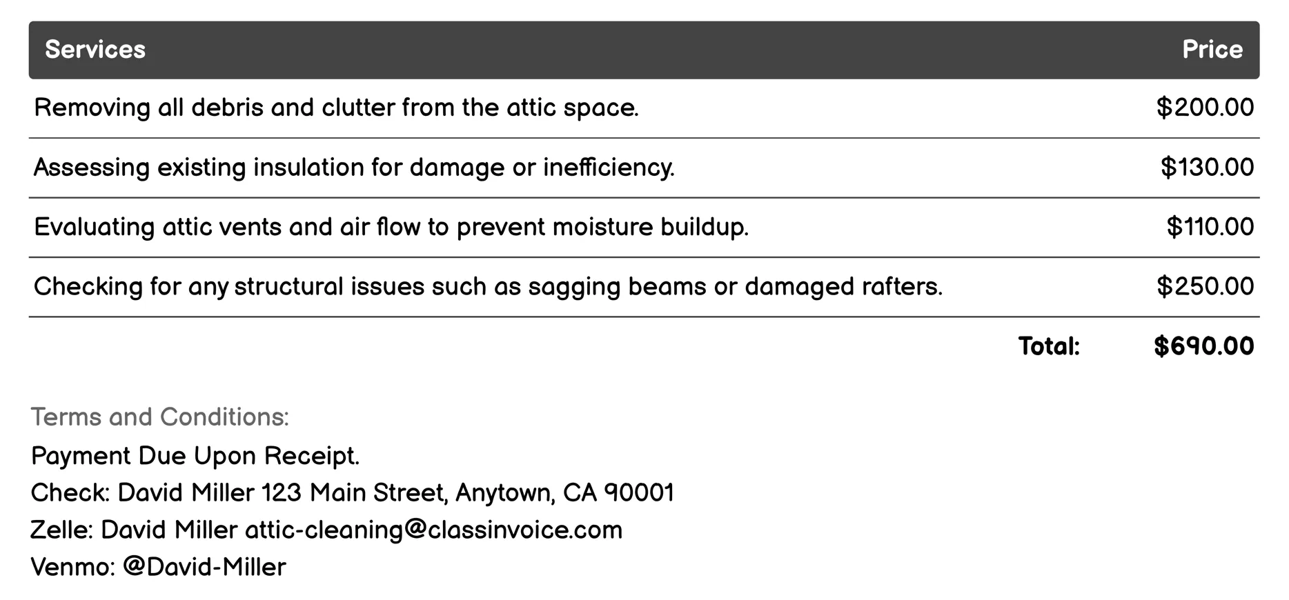 Structural Assessment Invoice Example